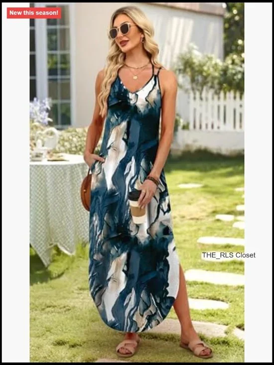 Halter Maxi Dress Ultra Soft Lightweight Stretch Fabric Boho Sundress - Picture 2 of 6